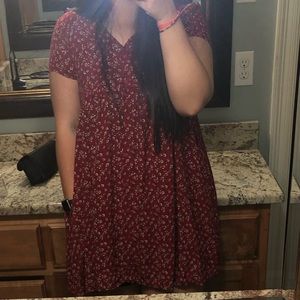 Red Button Down Dress w/ Pockets